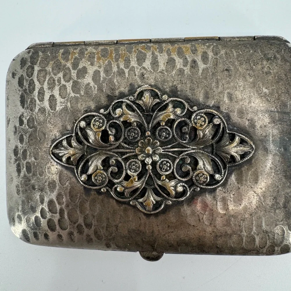 Vtg 30s Art Deco Dance Compact Wallet Money Clip Coin Holder Mirror Silver Tone